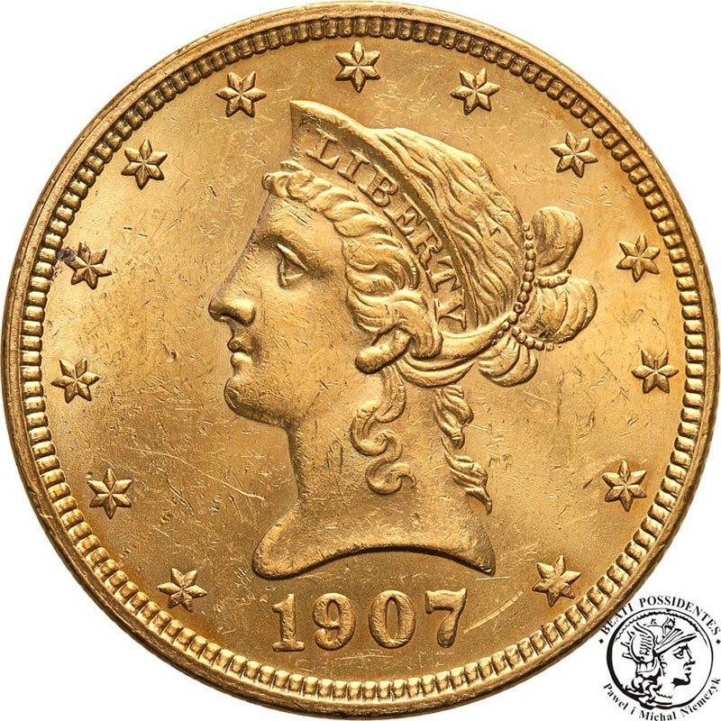 USA 10 dolarów głowa 1907 st. 1-/2+
